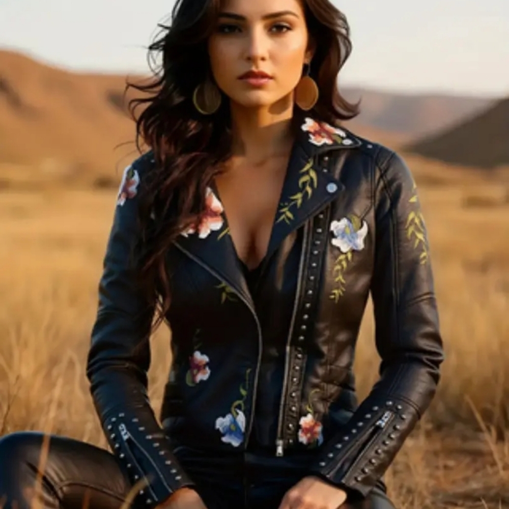 Last One! Priced To Sell. Black Embroidery Jacket with Asymmetrical Zipper